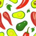 Chili pepper and avocado  seamless pattern. Guacamole background Royalty Free Stock Photo