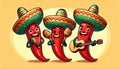 Chili pepper band with sombrero and guitar Royalty Free Stock Photo