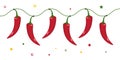 Chili pepper border. Mexican frame, fiesta Cinco de Mayo, hot red chilli peppers, spicy food background. Vegetable illustration