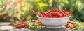 chili pepper in a bowl in a white bowl on a wooden table. Selective focus Royalty Free Stock Photo