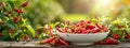 chili pepper in a bowl in a white bowl on a wooden table. Selective focus Royalty Free Stock Photo