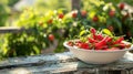 chili pepper in a bowl in a white bowl on a wooden table. Selective focus Royalty Free Stock Photo