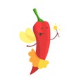 Chili Pepper Fairy In Skirt WIth Magic Wand, Part Of Vegetables In Fantasy Disguises Series Of Cartoon Silly Characters