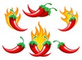 Chili pepper on fire set Royalty Free Stock Photo
