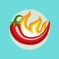 Chili pepper with flames flat design vector