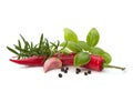 Chili pepper and flavoring herbs Royalty Free Stock Photo