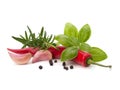 Chili pepper and flavoring herbs Royalty Free Stock Photo
