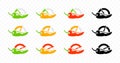 Chili pepper with gauges for heat scale from low to high logo design. Spicy chili pepper with heat pepper scale rating meter