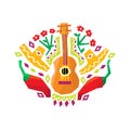 Chili Pepper, Guitar And Sombrero Stylized Colorful Pattern Royalty Free Stock Photo