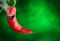 Chili pepper having a mouth with smoke coming out of it Royalty Free Stock Photo