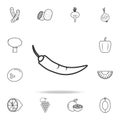 Chili pepper icon. Set of fruits and vegetables icon. Premium quality graphic design. Signs, outline symbols collection, simple th