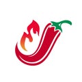Chili pepper icon, spicy fire burn red pepper for food taste, vector symbol. Hot spice chili pepper level for fast food or Mexican