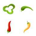 Chili pepper icons set cartoon vector. Colorful hot pepper