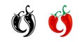 Chili pepper icons, spicy red hot peppers for flavor or food taste. Vector spicy chili or chile and cayenne or jalapeno peppers