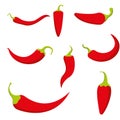 Chili pepper isolated on white. Hot red chile peppers set. Royalty Free Stock Photo
