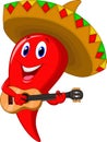 Chili pepper mariachi cartoon wearing sombrero