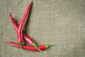 Chili pepper, paprika on sacking background Royalty Free Stock Photo