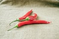 Chili pepper, paprika on sacking background Royalty Free Stock Photo