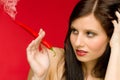 Chili pepper portrait young woman smoke red hot Royalty Free Stock Photo