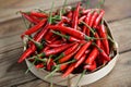 Chili pepper, Red hot chilli peppers on basket background. Close up group of ripe red chilli Royalty Free Stock Photo