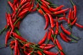Chili pepper, Red hot chilli peppers on dark background. Close up group of ripe red chilli Royalty Free Stock Photo
