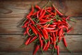 Chili pepper, Red hot chilli peppers on wooden background. Close up group of ripe red chilli Royalty Free Stock Photo