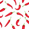 Chili pepper seamless pattern. Cartoon spicy hot red peppers, texture for fire sauces and mexican food. Condiment from mexico Royalty Free Stock Photo