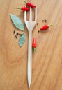 Chili pepper still life with wooden fork Royalty Free Stock Photo