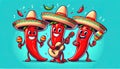 Chili peppers band with sombreros Royalty Free Stock Photo