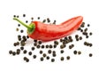 Chili peppers and black peppercorns Royalty Free Stock Photo