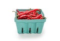 Chili Peppers in green container Royalty Free Stock Photo