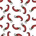 Chili peppers seamless pattern. Spice white background. Royalty Free Stock Photo