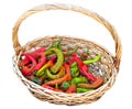 Chili peppers in vimini basket. Royalty Free Stock Photo