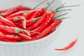 Chili peppers in a white ceramic bowl Royalty Free Stock Photo