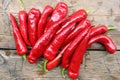 Chili pods on a wooden background