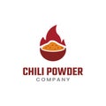 Chili Powder in a Bowl with Flaming Flat Logo Design Template