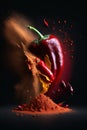 Chili powder studio shot, dark background. Royalty Free Stock Photo
