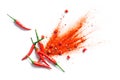 Chili, red pepper flakes and chili powder burst Royalty Free Stock Photo