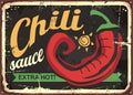 Chili sauce retro tin sign template design Royalty Free Stock Photo