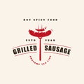 Chili and sausage grilled retro logo simple design