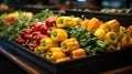 Chili in a shelf, Colorful fresh green pepper or bell pepper in display shelf ready to be sold in supermarket