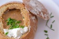 Chili soup in a bread bowl Royalty Free Stock Photo