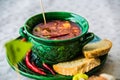 Chili soup delicious fresh broth and beans in a bowl Royalty Free Stock Photo