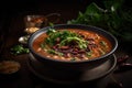 Chili Soup with Red Beans, Bean Minestrone, Vegetarian Chili Bean Stew Bowl, Abstract Generative AI Illustration