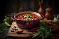 Chili Soup with Red Beans, Bean Minestrone, Vegetarian Chili Bean Stew Bowl, Abstract Generative AI Illustration