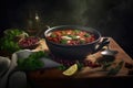 Chili Soup with Red Beans, Bean Minestrone, Vegetarian Chili Bean Stew Bowl, Abstract Generative AI Illustration