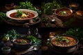 Chili Soup with Red Beans, Bean Minestrone, Vegetarian Chili Bean Stew Bowl, Abstract Generative AI Illustration