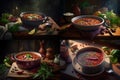 Chili Soup with Red Beans, Bean Minestrone, Vegetarian Chili Bean Stew Bowl, Abstract Generative AI Illustration