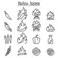 Chili & Spicy icon set in thin line style Royalty Free Stock Photo