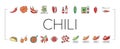 Chili Spicy Natural Vegetable Icons Set Vector